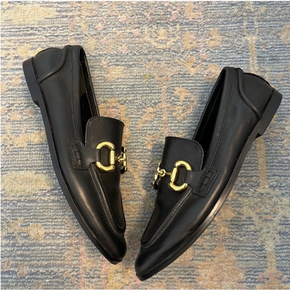 Jeffrey Campbell Loafers Velviteen Horsebit Bit Chain Slip On Flats Black Gold 7 - Picture 7 of 8